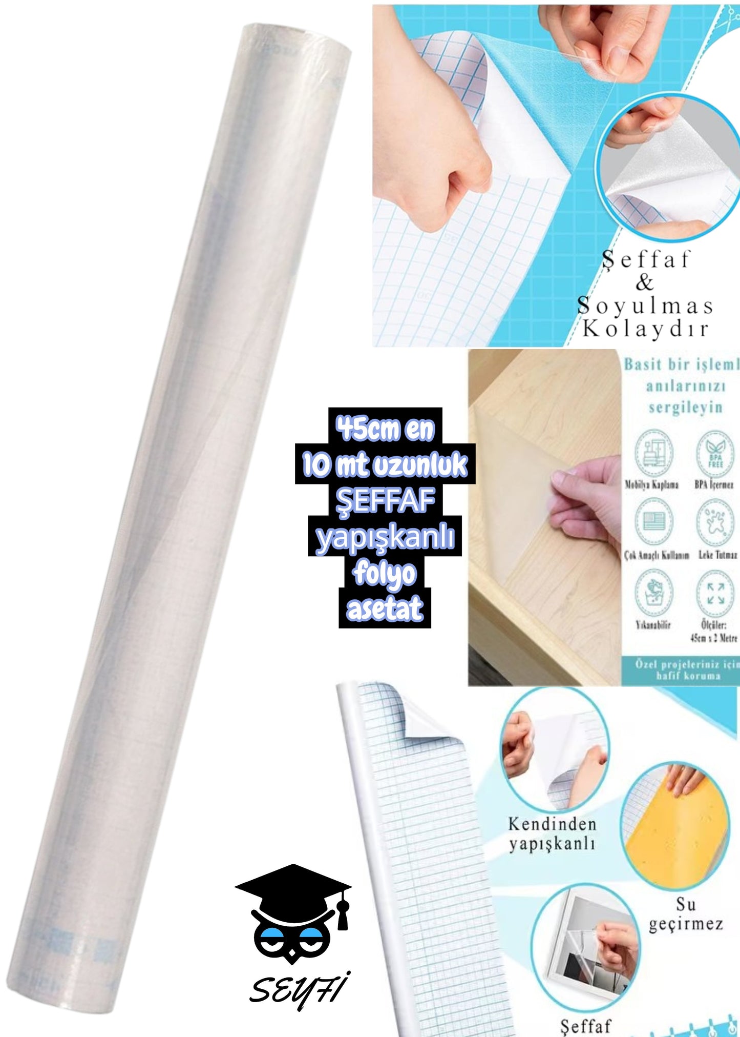 45 cm x 10 Metre yapışkanlı rulo folyo asetat şeffaf dc-fix