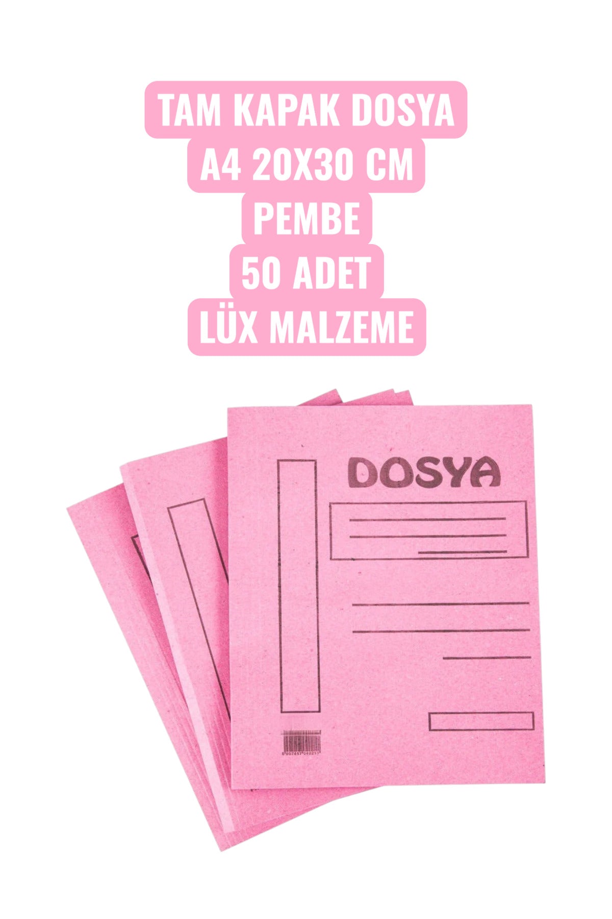 TAM KAPAK DOSYA A4 20X30 CM PEMBE 50 ADET LÜX MALZEME