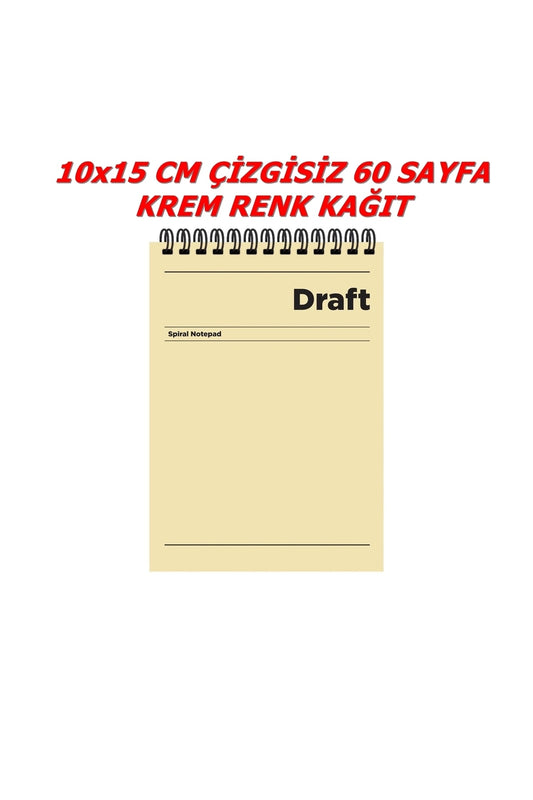 10x15 Cm A6 Çizgisiz 60 Yaprak Karton Kapak Telli Defter 60 Gr Krem Renk Kağıt Draft