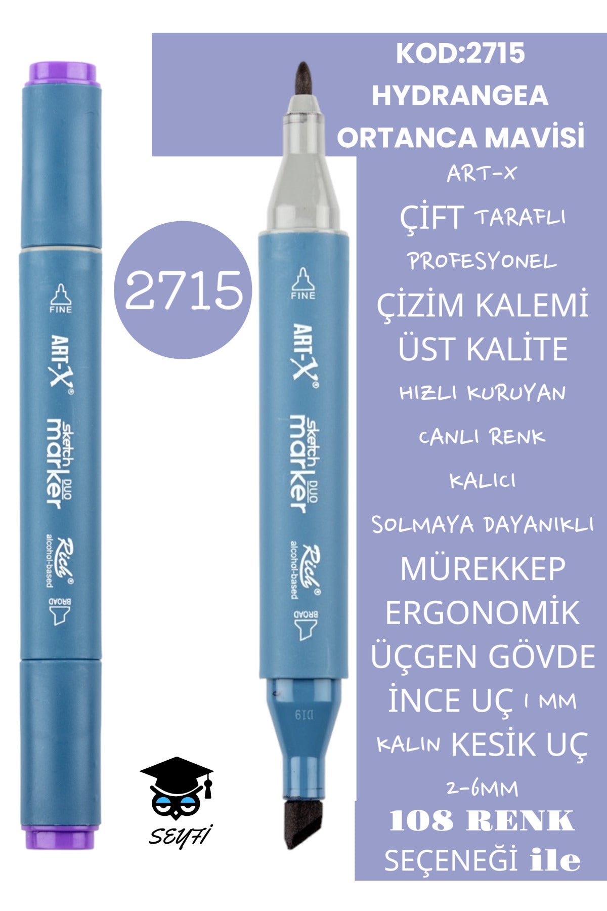 ÇİFT TARAFLI PROFESYONEL ÇİZİM KALEMİ KALICI MÜREKKEP ÜÇGEN GÖVDE İNCE UÇ 1 MM KESİK UÇ 2-6MM SKETCH