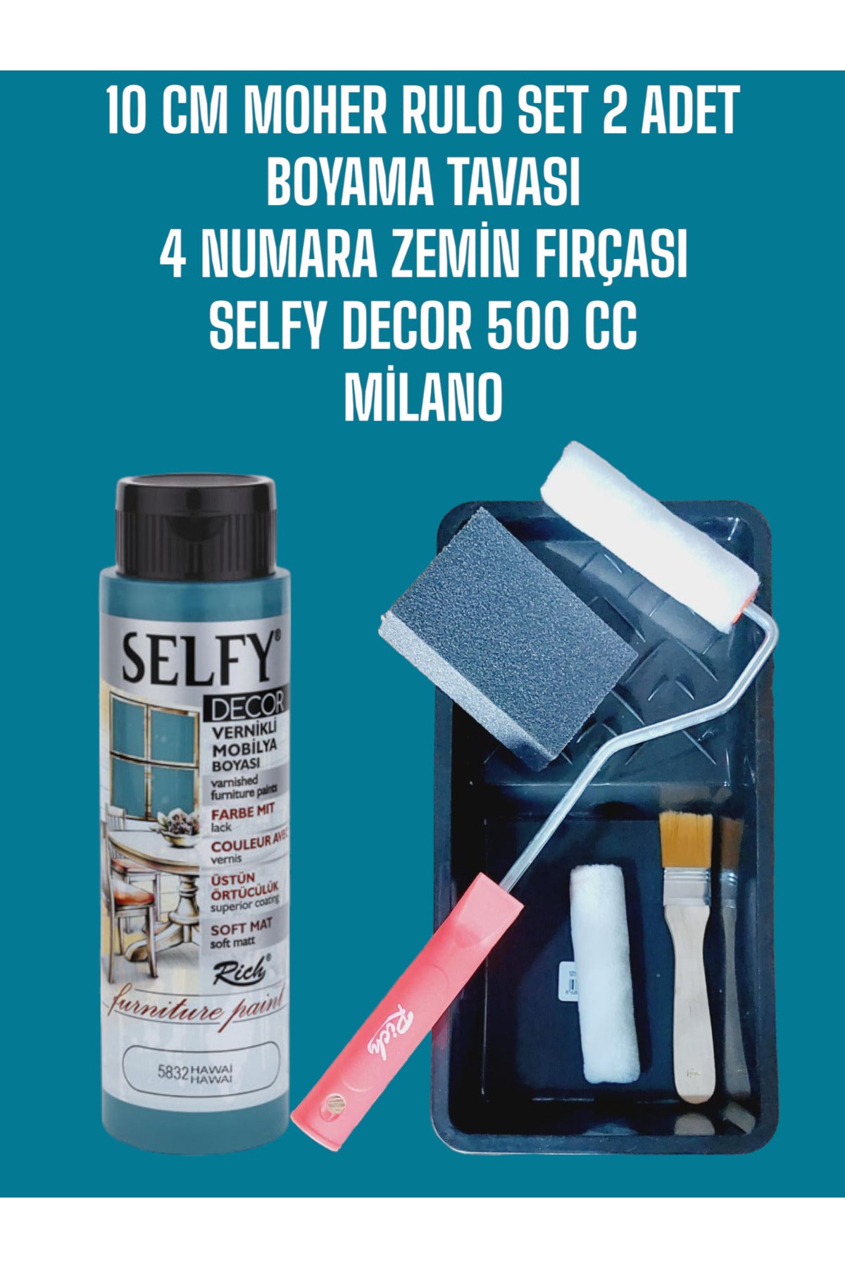Hawai Selfy Decor 500 Cc (750 GR) Kendinden Vernikli Akrilik Dolap Boyama Seti Zımpara