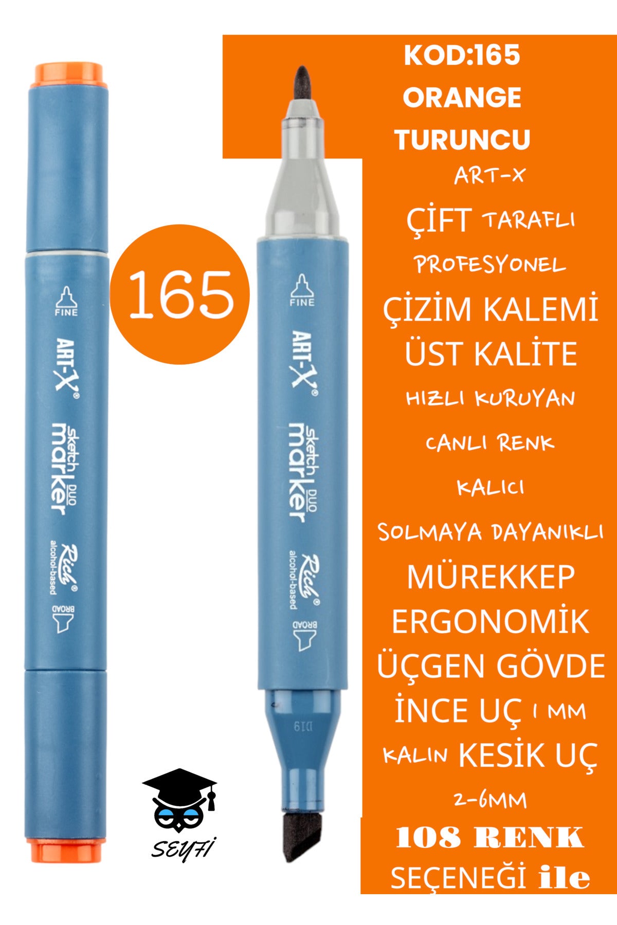 ÇİFT TARAFLI PROFESYONEL ÇİZİM KALEMİ KALICI MÜREKKEP ÜÇGEN GÖVDE İNCE UÇ 1 MM KESİK UÇ 2-6MM SKETCH