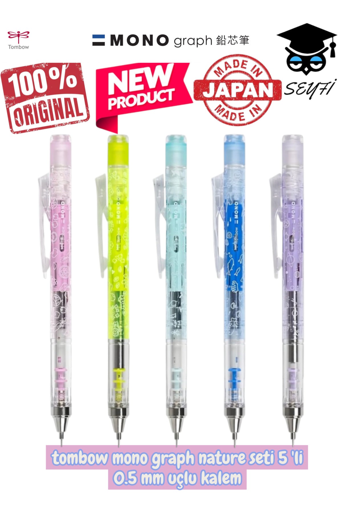 tombow mono graph nature seti 5 'li 0.5 mm uçlu kalem