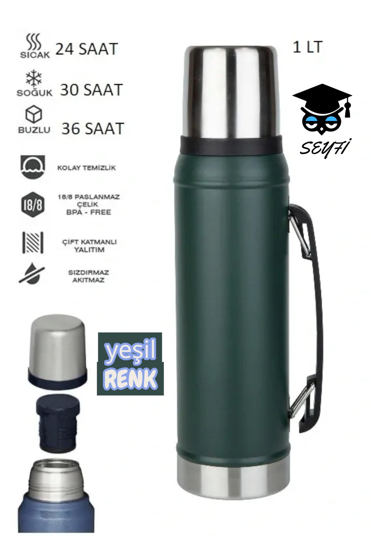 1000 ML çelik termos çift katmanlı sızdırmaz bpa free 30 saat soğuk tutma