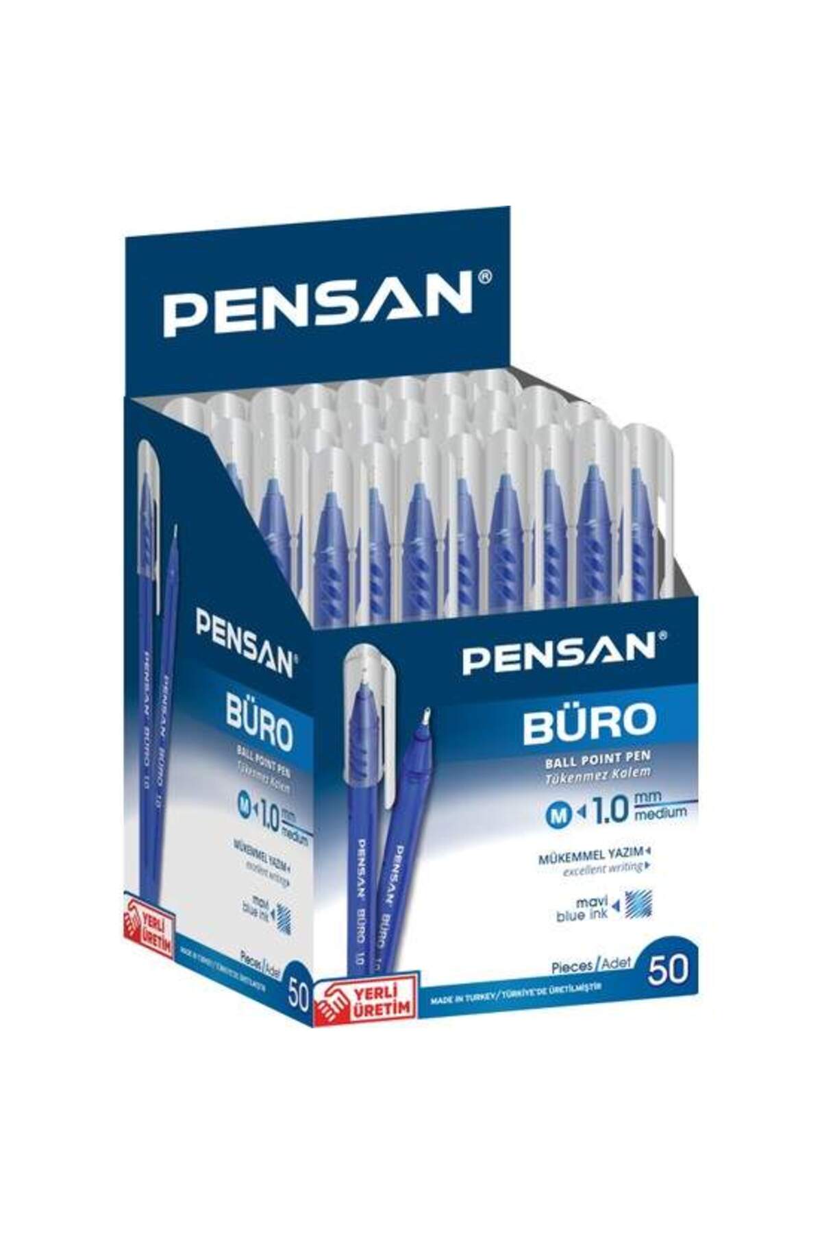 Orjinal BÜRO Mavi Tükenmez Kalem Ince Uçlu 50'li Pk (PENSAN)