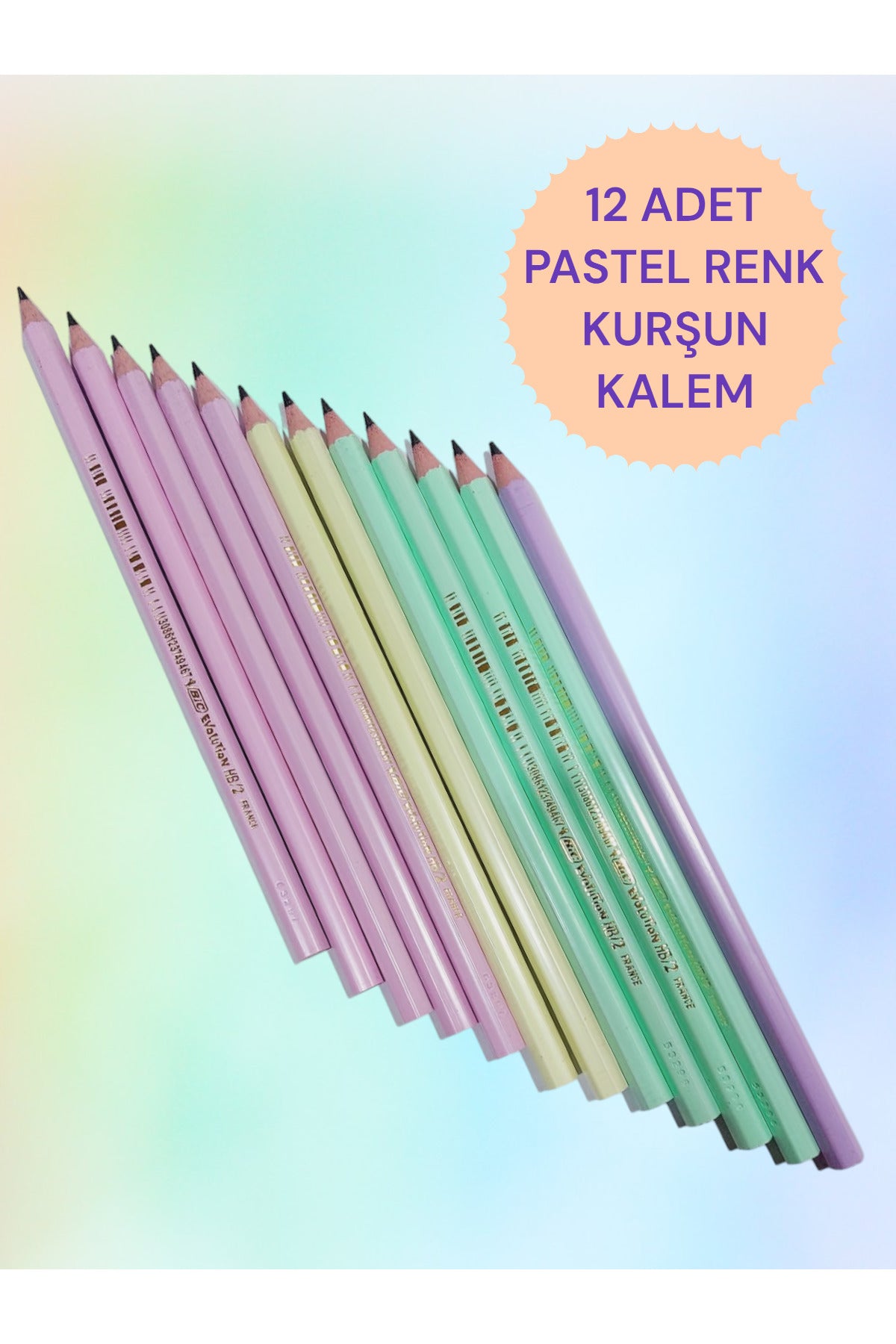 12 ADET PASTEL RENK KURŞUN KALEM