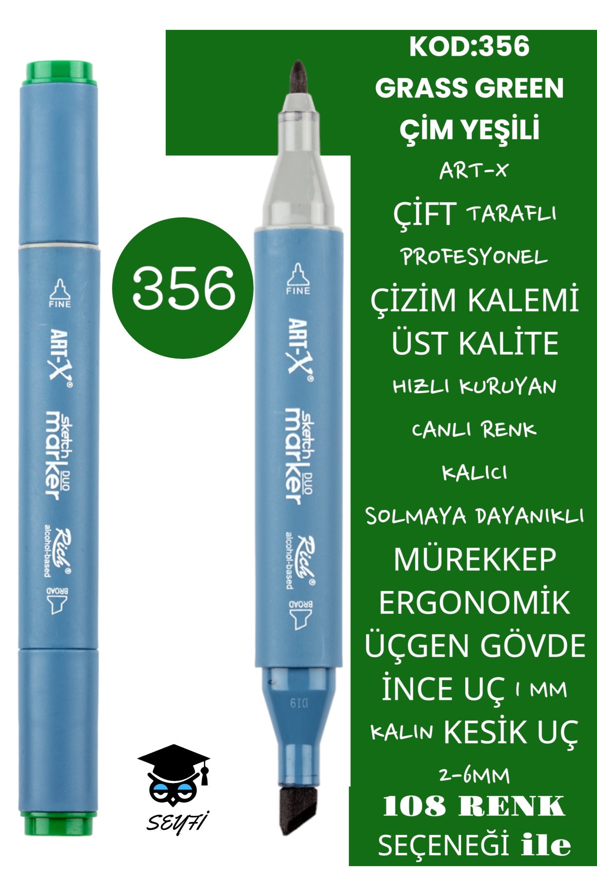 ÇİFT TARAFLI PROFESYONEL ÇİZİM KALEMİ KALICI MÜREKKEP ÜÇGEN GÖVDE İNCE UÇ 1 MM KESİK UÇ 2-6MM SKETCH