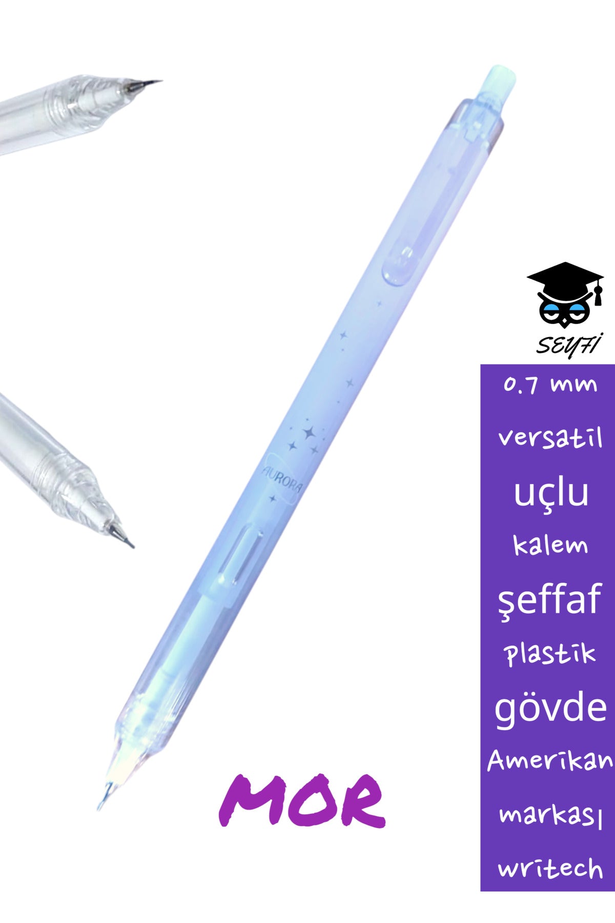 0.7 mm versatil uçlu kalem şeffaf plastik gövde Amerikan markası writech