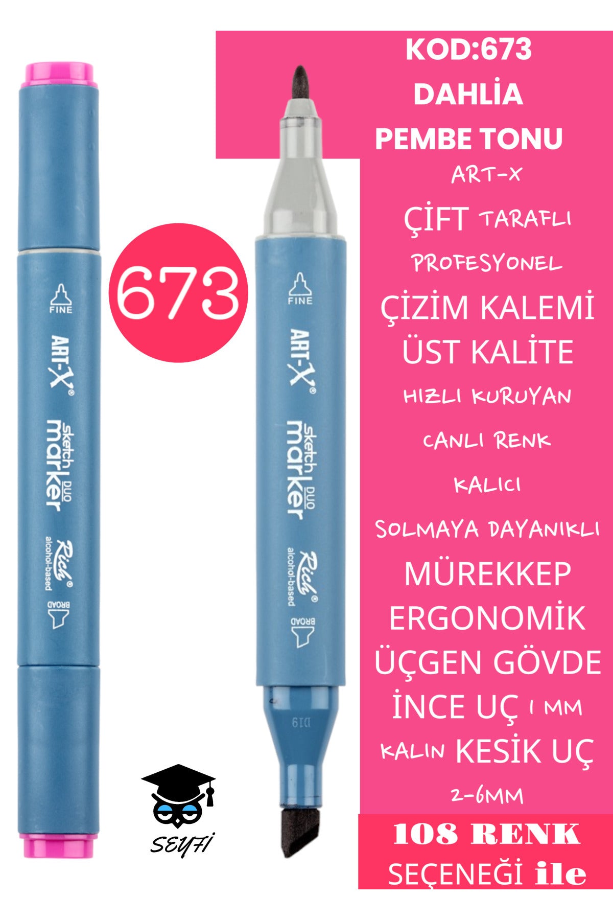 ÇİFT TARAFLI PROFESYONEL ÇİZİM KALEMİ KALICI MÜREKKEP ÜÇGEN GÖVDE İNCE UÇ 1 MM KESİK UÇ 2-6MM SKETCH