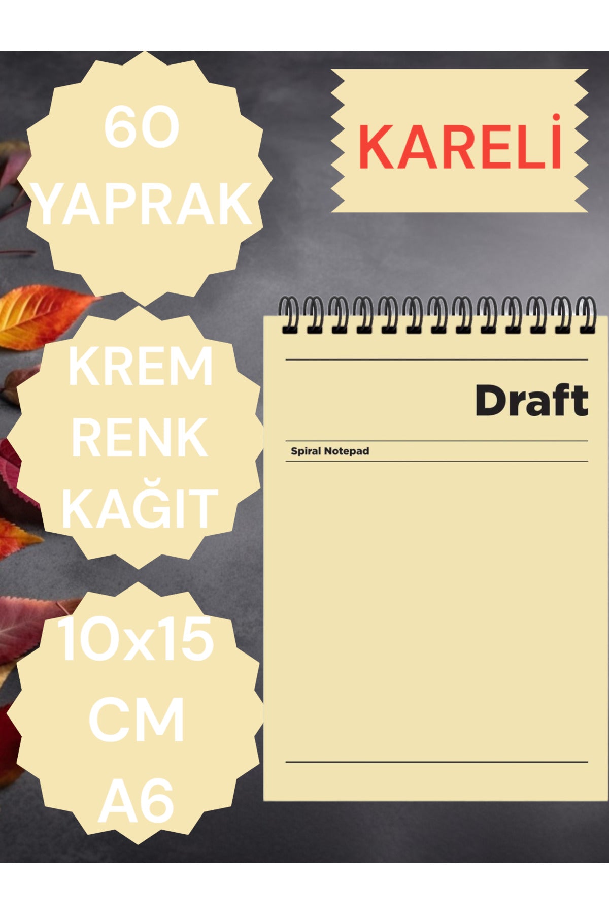 KARELİ 10X15 CM A6 ÜSTTEN AÇILIR NOT DEFTERİ KREM RENK KAĞIT 60 YAPRAK