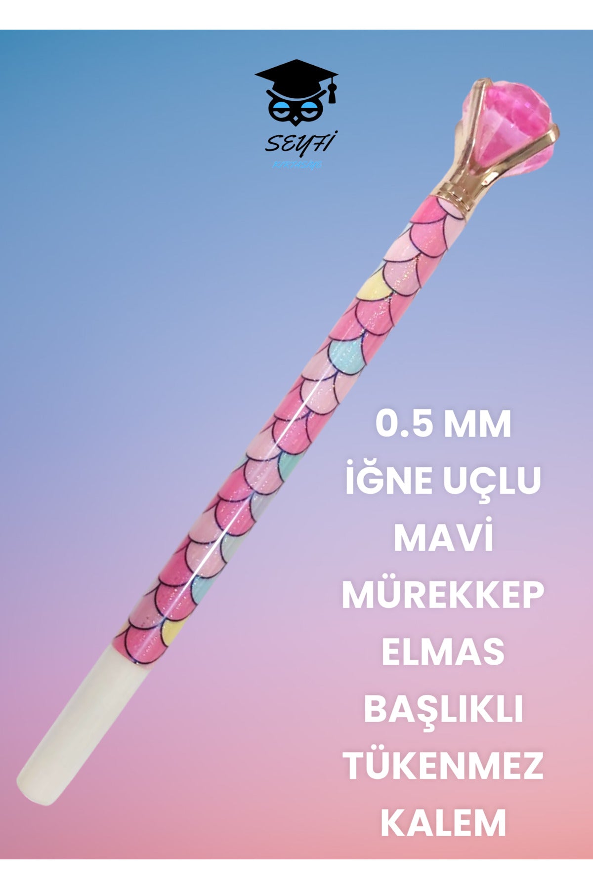 0.5 MM İĞNE UÇLU MAVİ MÜREKKEP ELMAS BAŞLIKLI TÜKENMEZ KALEM