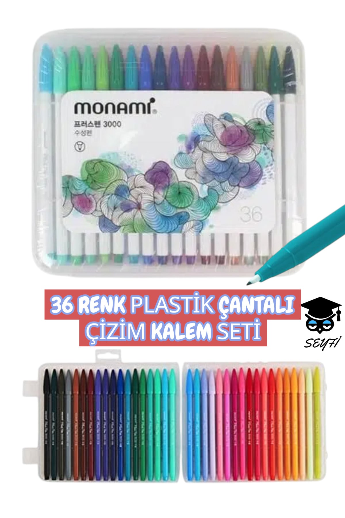 36 RENK PLASTİK ÇANTALI ÇİZİM KALEM SETİ 0.3 MM KEÇE UÇ