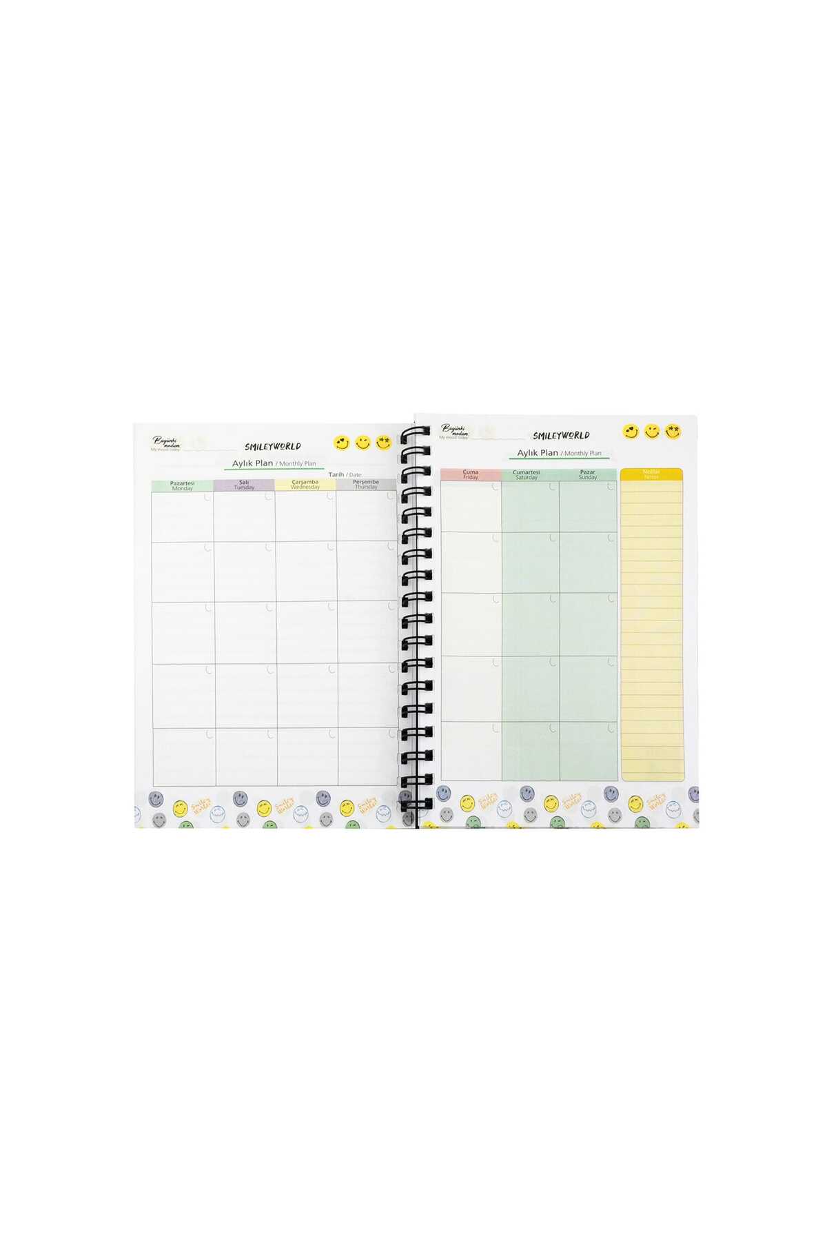 17x24 CM 100 YAPRAK PLANLAYICI DEFTER STİCKER AYLIK HAFTALIK YILLIK YEMEK PLANNER SERT KAPAK TELLİ