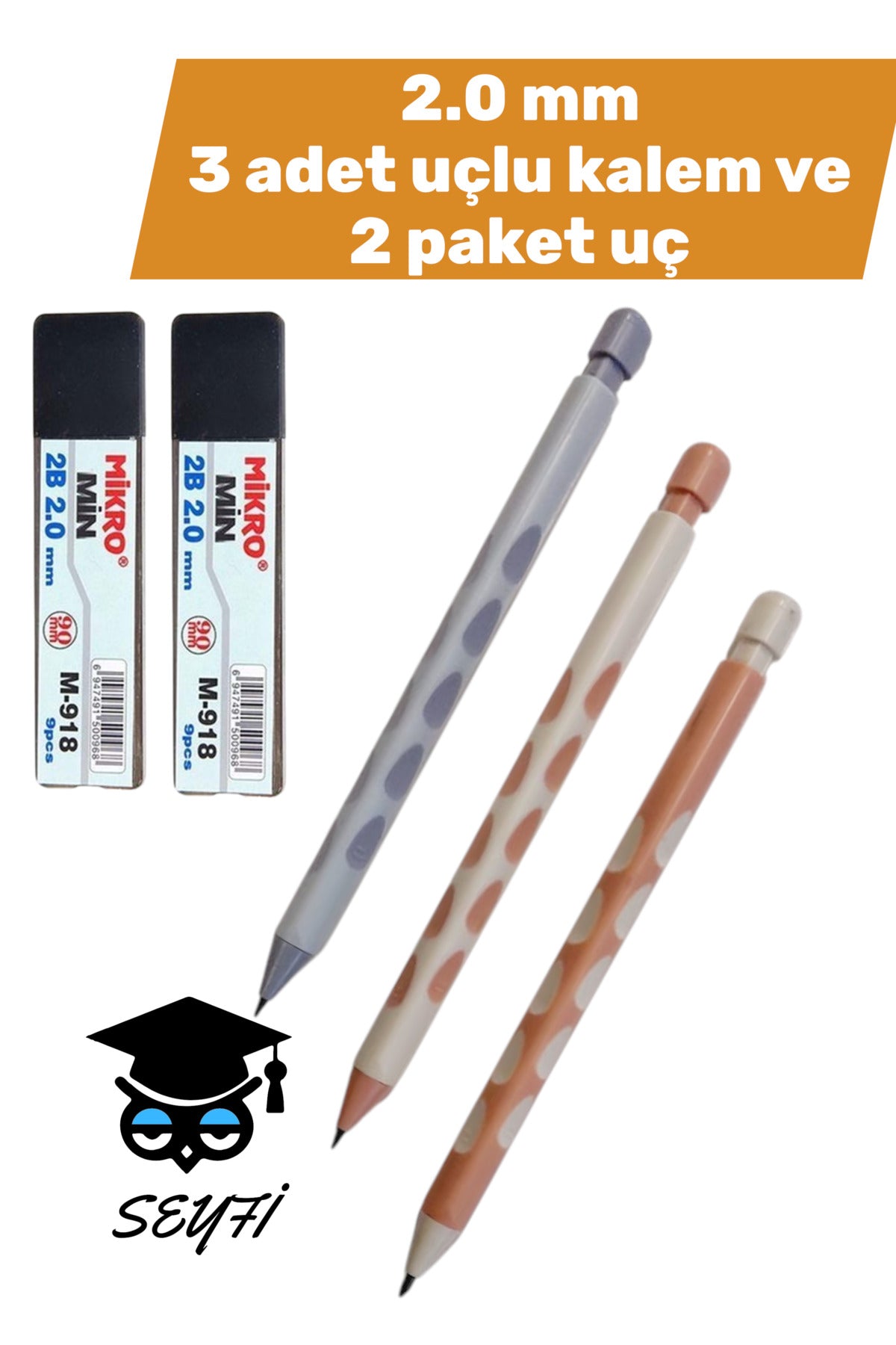 2.0 mm 3 adet uçlu kalem ve 2 paket uç