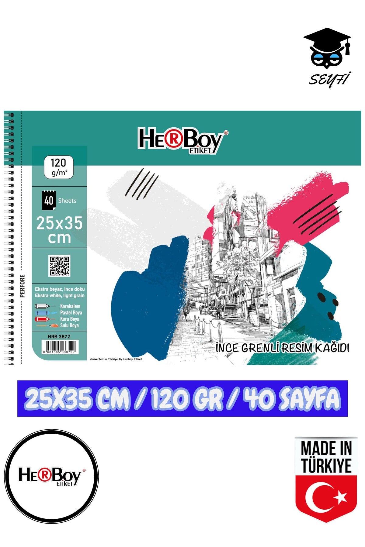 25X35 CM eskiz kara kalem çizim defteri 120 gr TELLİ 40 sayfa HERBOY