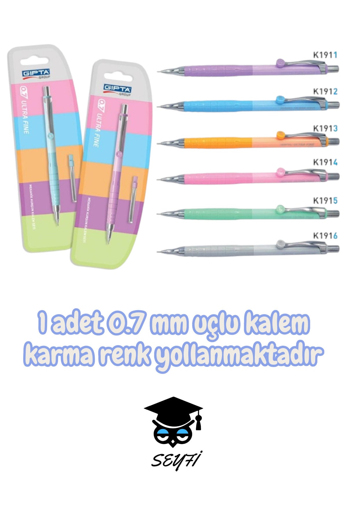 1 adet 0.7 mm uçlu kalem karma renk yollanmaktadır gıpta ultra fine kalem seti