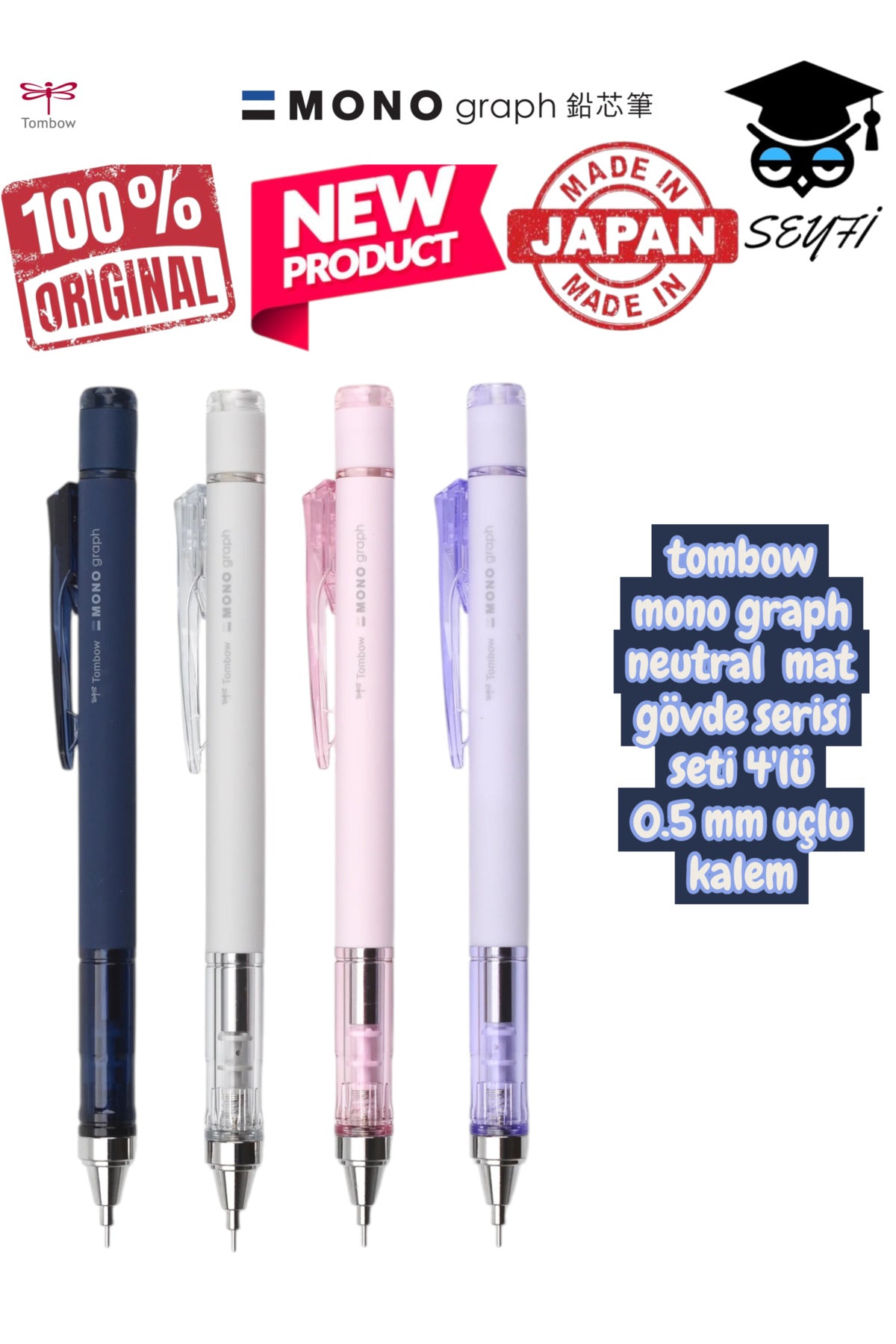 tombow mono graph neutral mat gövde serisi seti 4'lü 0.5 mm uçlu kalem