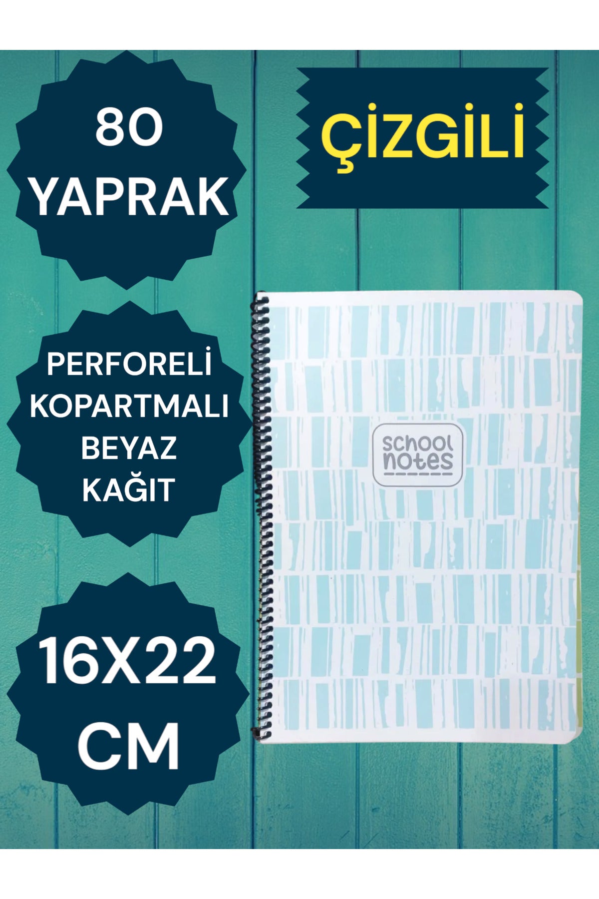 ÇİZGİLİ 16X22 80 YAPRAK TELLİ DEFTER KARTON KAPAK PERFORELİ