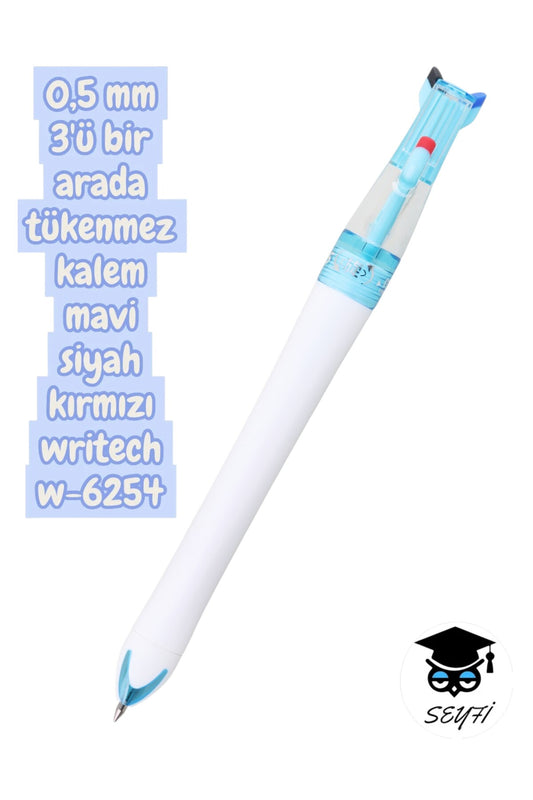 SYFW6254 - 0,5 mm 3'ü bir arada tükenmez kalem mavi siyah kırmızı writech w-6254