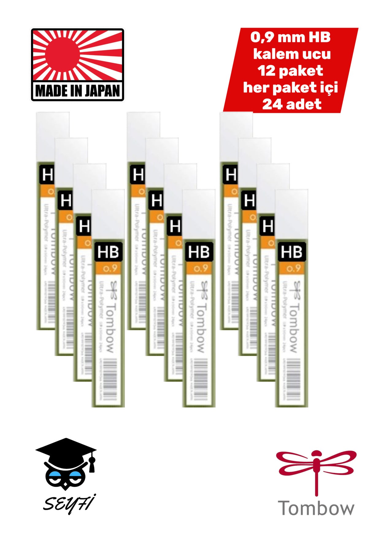 0,9 mm HB kalem ucu 12 paket her paket içi 24 adet