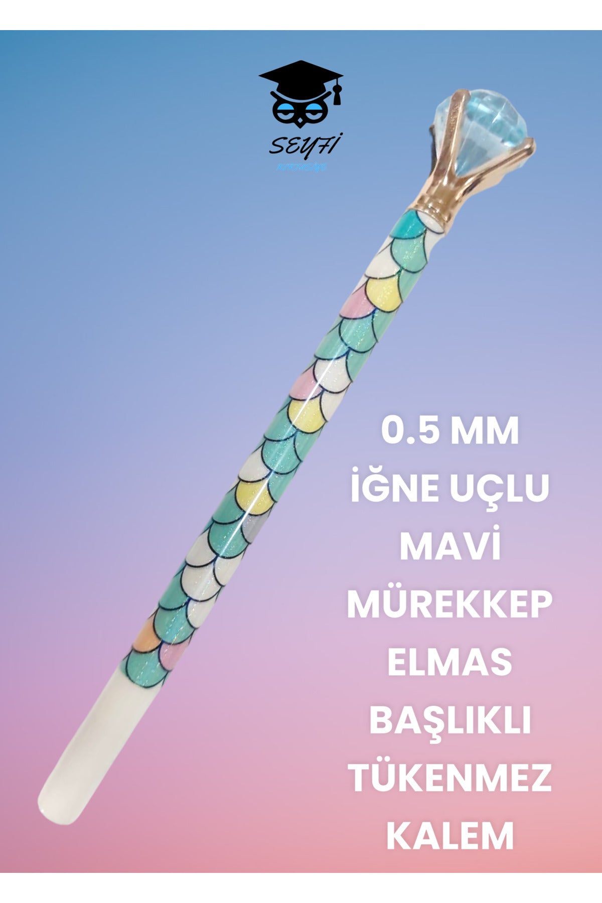0.5 MM İĞNE UÇLU MAVİ MÜREKKEP ELMAS BAŞLIKLI TÜKENMEZ KALEM