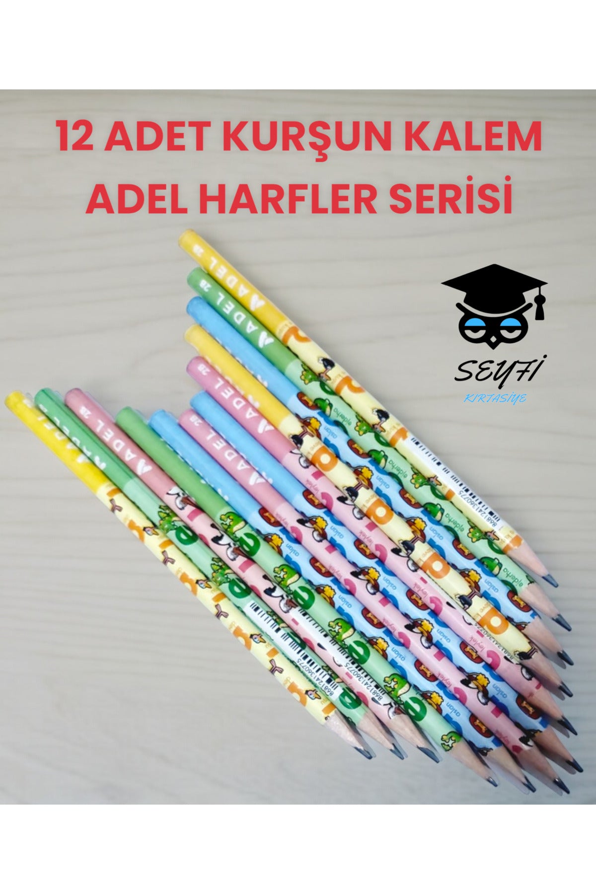 12 ADET KURŞUN KALEM ADEL HARFLER SERİSİ