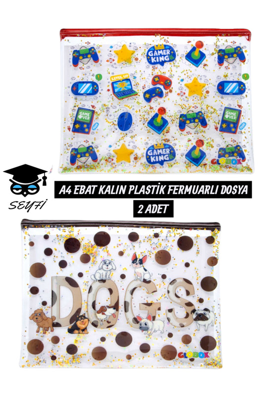 20X30 CM A4 EBAT KALIN PLASTİK FERMUARLI DOSYA 2 ADET