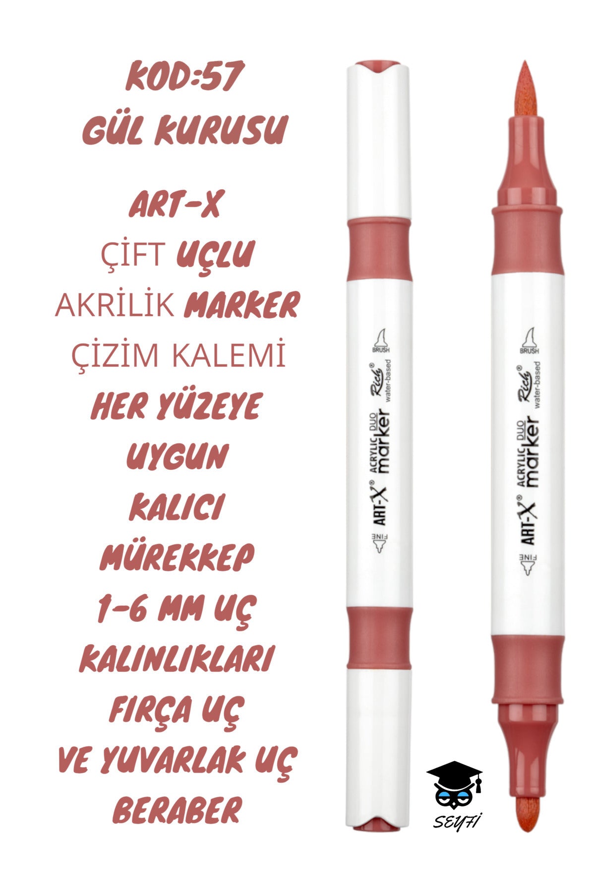ART-X ÇİFT UÇLU AKRİLİK MARKER ÇİZİM KALEMİ HER YÜZEYE UYGUN KALICI MÜREKKEP 1-6 MM UÇ KALINLIKLARI