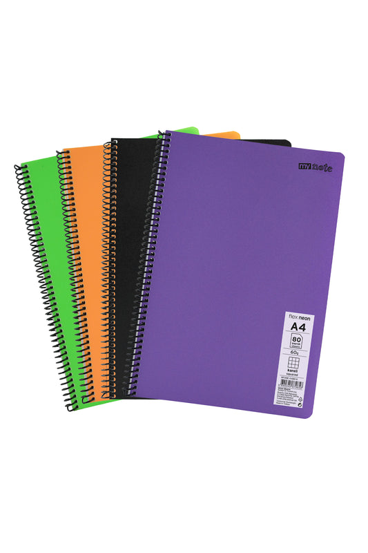 Flex Neon A4 Defter 80 Yaprak 2 Kareli 2 Çizgili Defter Seti