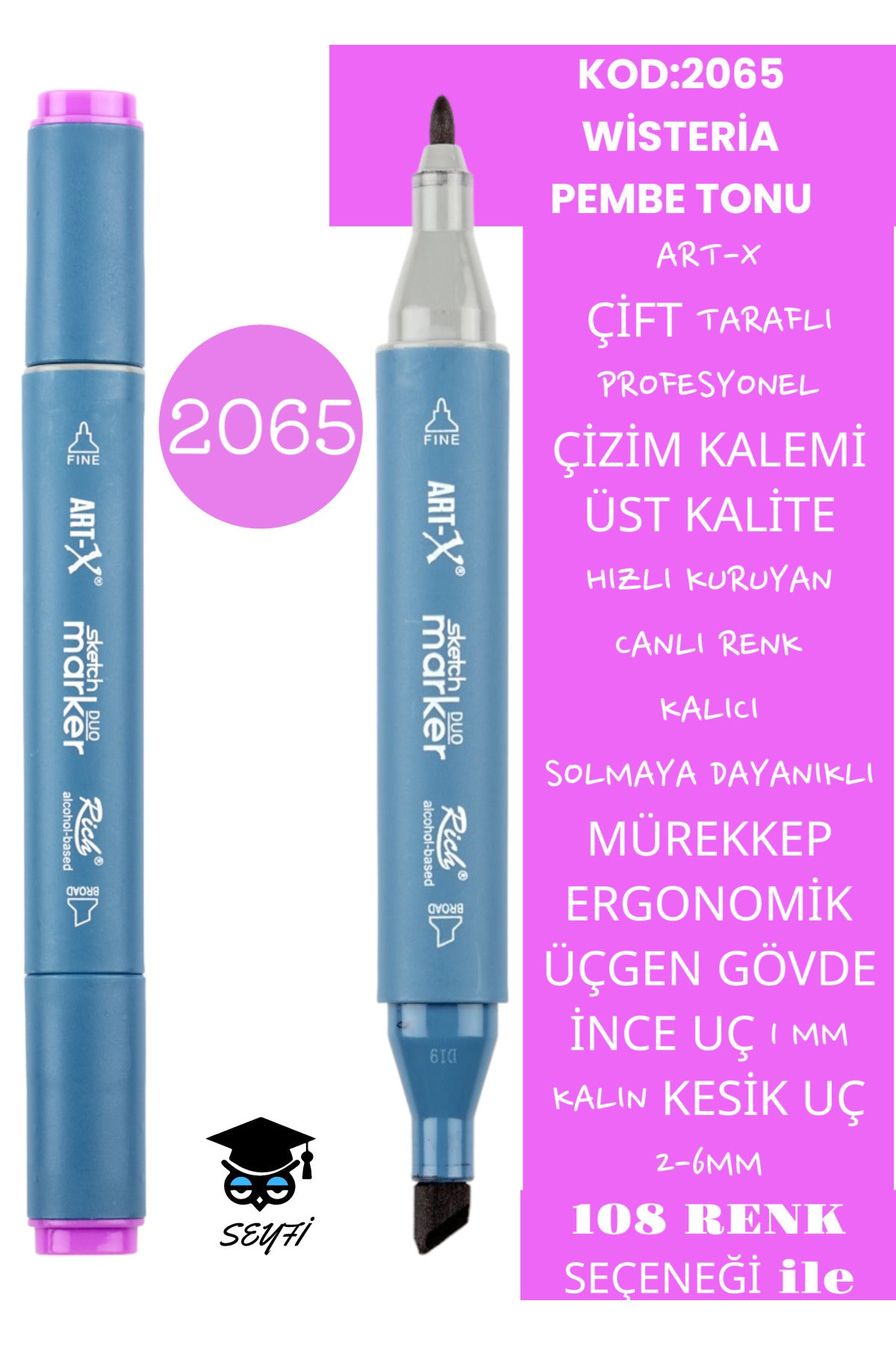 ÇİFT TARAFLI PROFESYONEL ÇİZİM KALEMİ KALICI MÜREKKEP ÜÇGEN GÖVDE İNCE UÇ 1 MM KESİK UÇ 2-6MM SKETCH