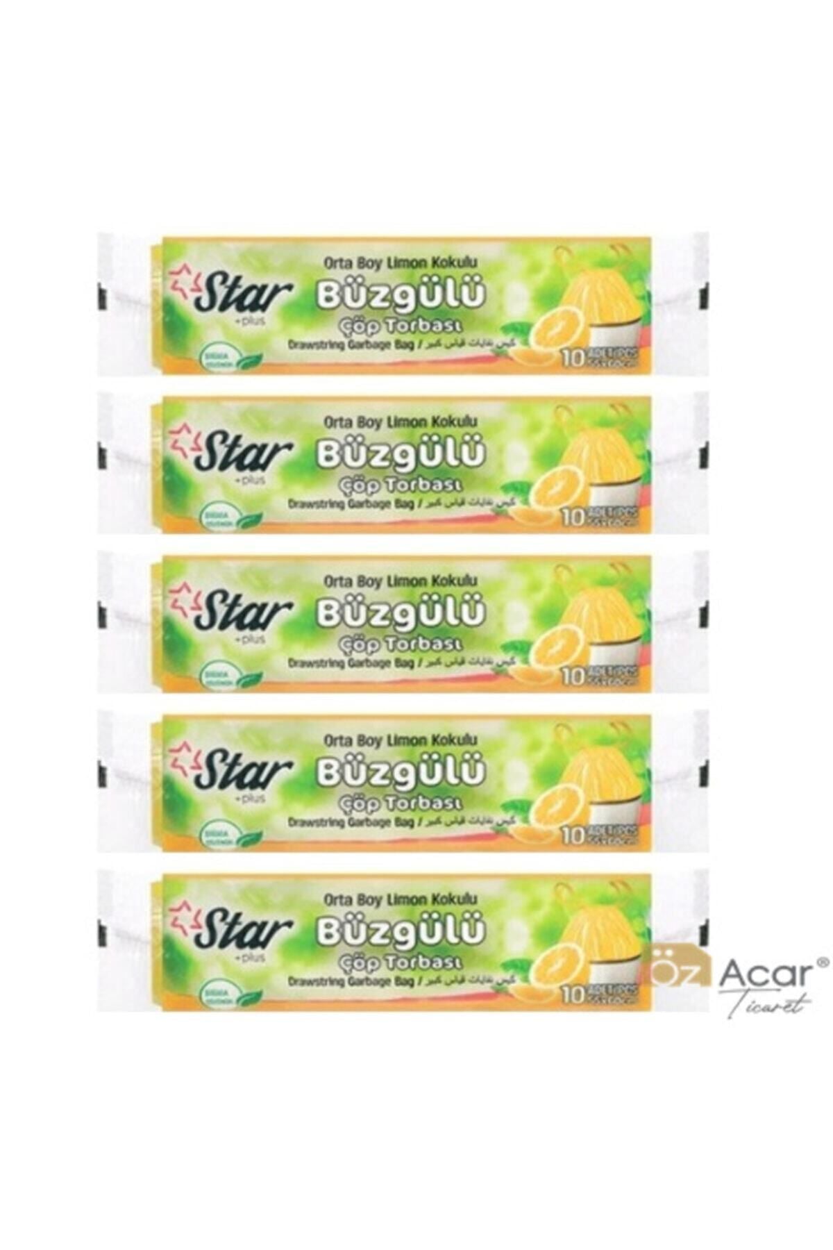 Büzgülü Orta Boy Çöp Torbası 5 Paket Limon Kokulu 55x60 Cm