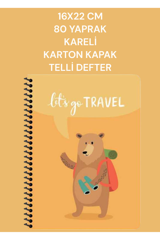 16x22 CM 80 Yaprak Kareli Karton Kapak Telli defter Gezginler Keskin Color