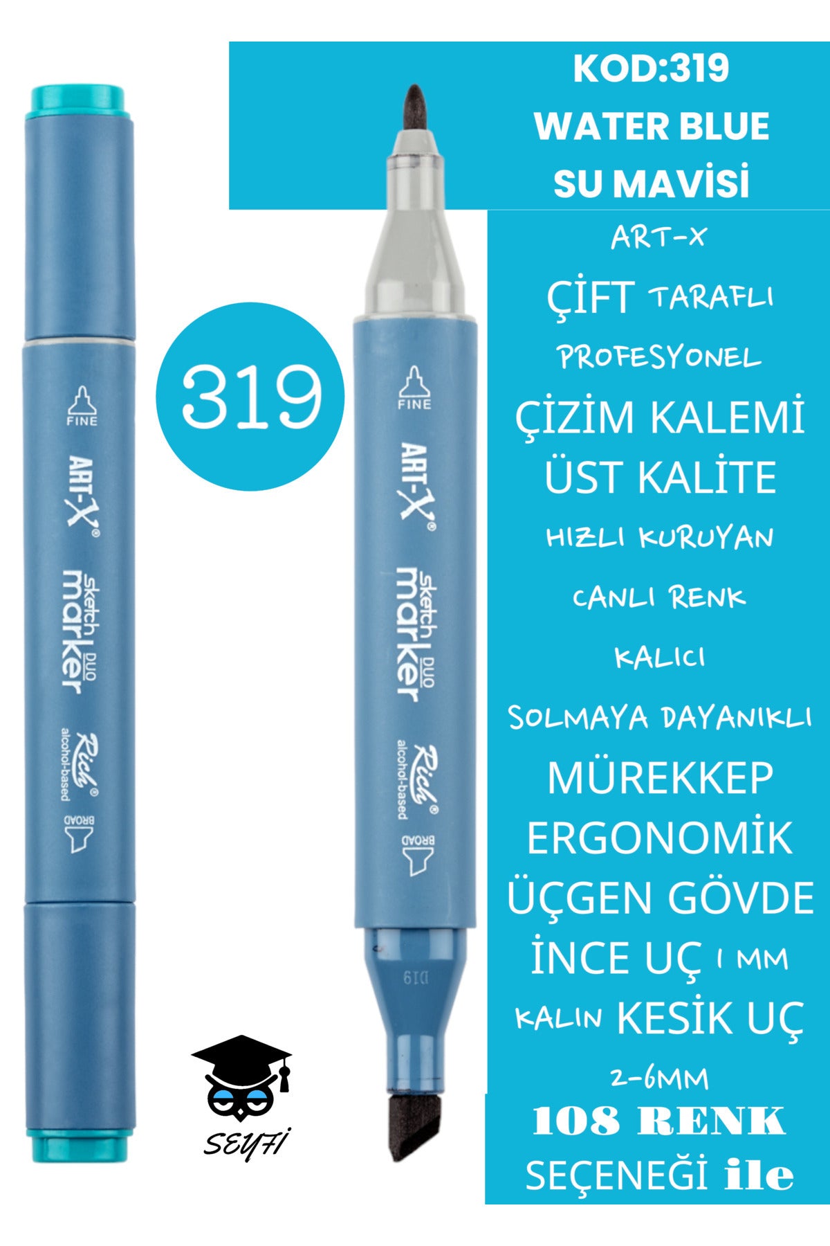 ÇİFT TARAFLI PROFESYONEL ÇİZİM KALEMİ KALICI MÜREKKEP ÜÇGEN GÖVDE İNCE UÇ 1 MM KESİK UÇ 2-6MM SKETCH