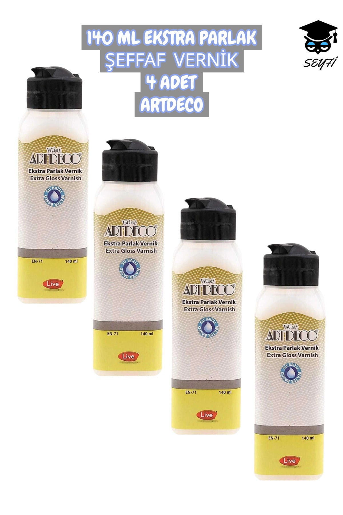 140 ML EKSTRA PARLAK ŞEFFAF VERNİK 4 ADET ARTDECO SU BAZLI