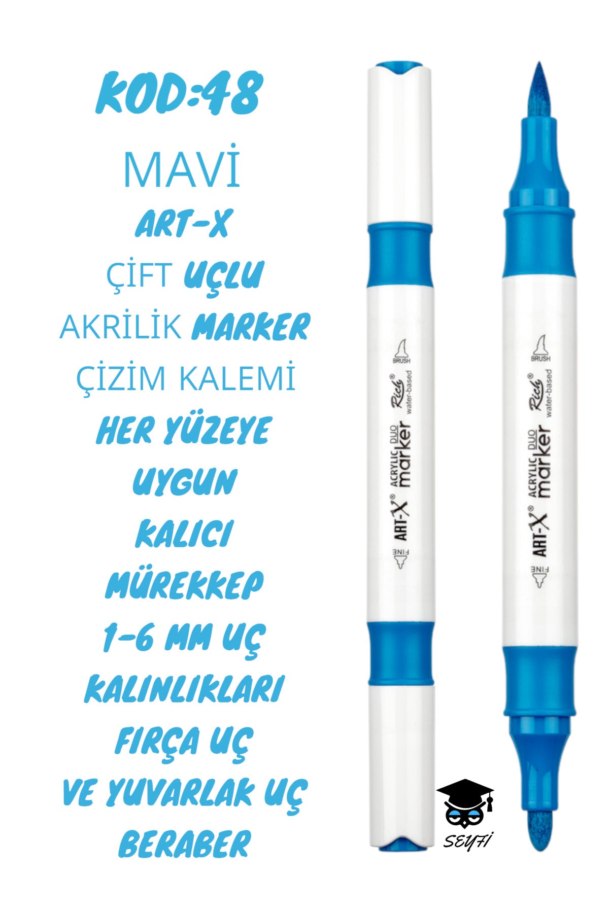 ART-X ÇİFT UÇLU AKRİLİK MARKER ÇİZİM KALEMİ HER YÜZEYE UYGUN KALICI MÜREKKEP 1-6 MM UÇ KALINLIKLARI