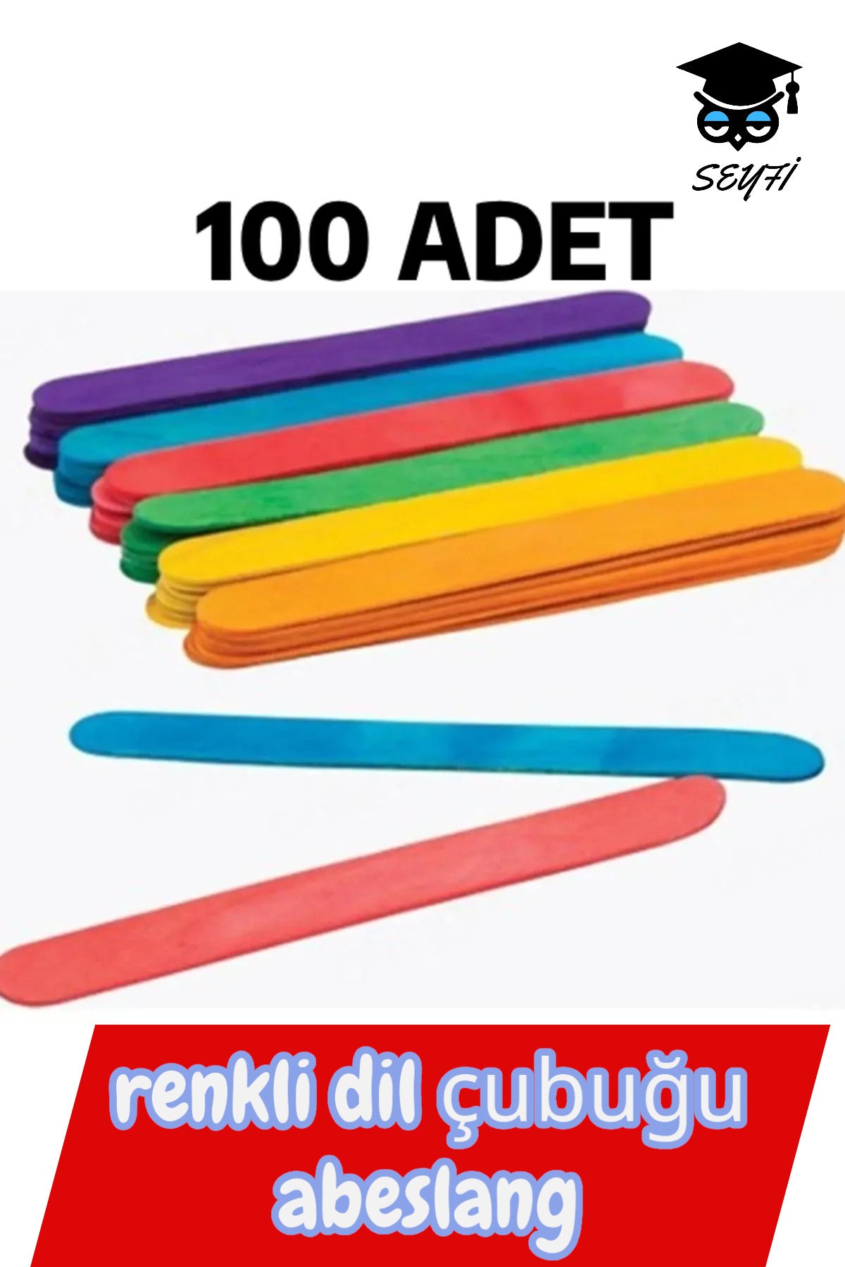 100 adet renkli dil çubuğu abeslang geniş