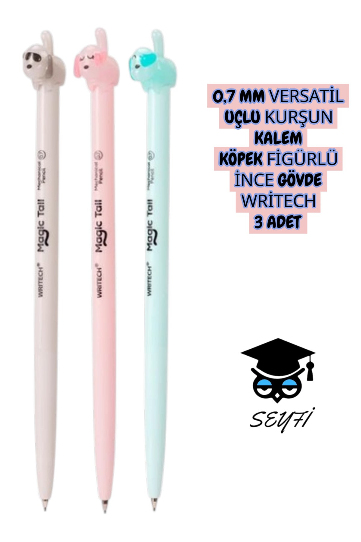 0,7 MM VERSATİL UÇLU KURŞUN KALEM HAYVAN FİGÜRLÜ İNCE GÖVDE WRİTECH 3 ADET