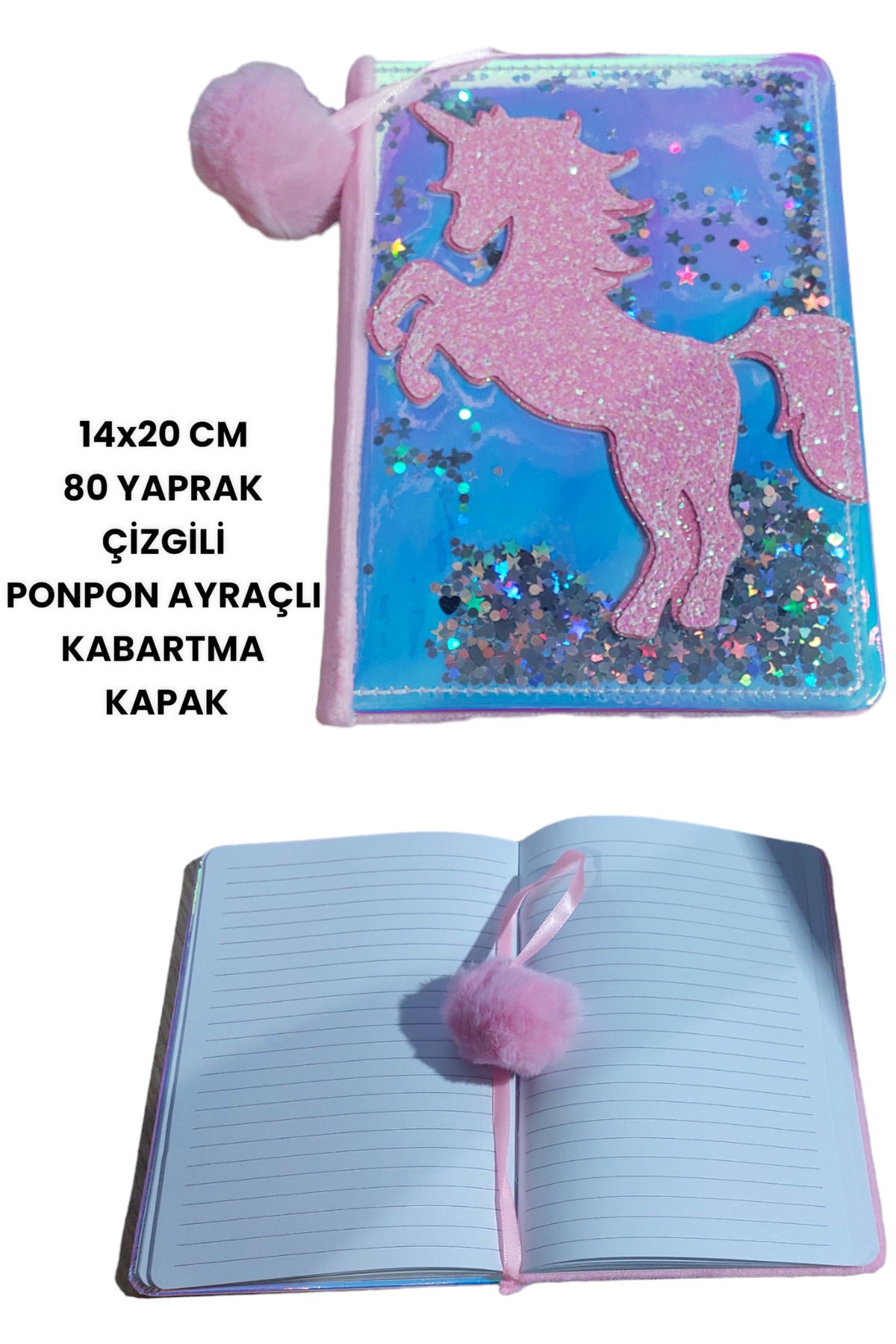 14x20 cm hatıra günlük not defteri çizgili 80 yaprak kabartmali kapak ponpon ayraç