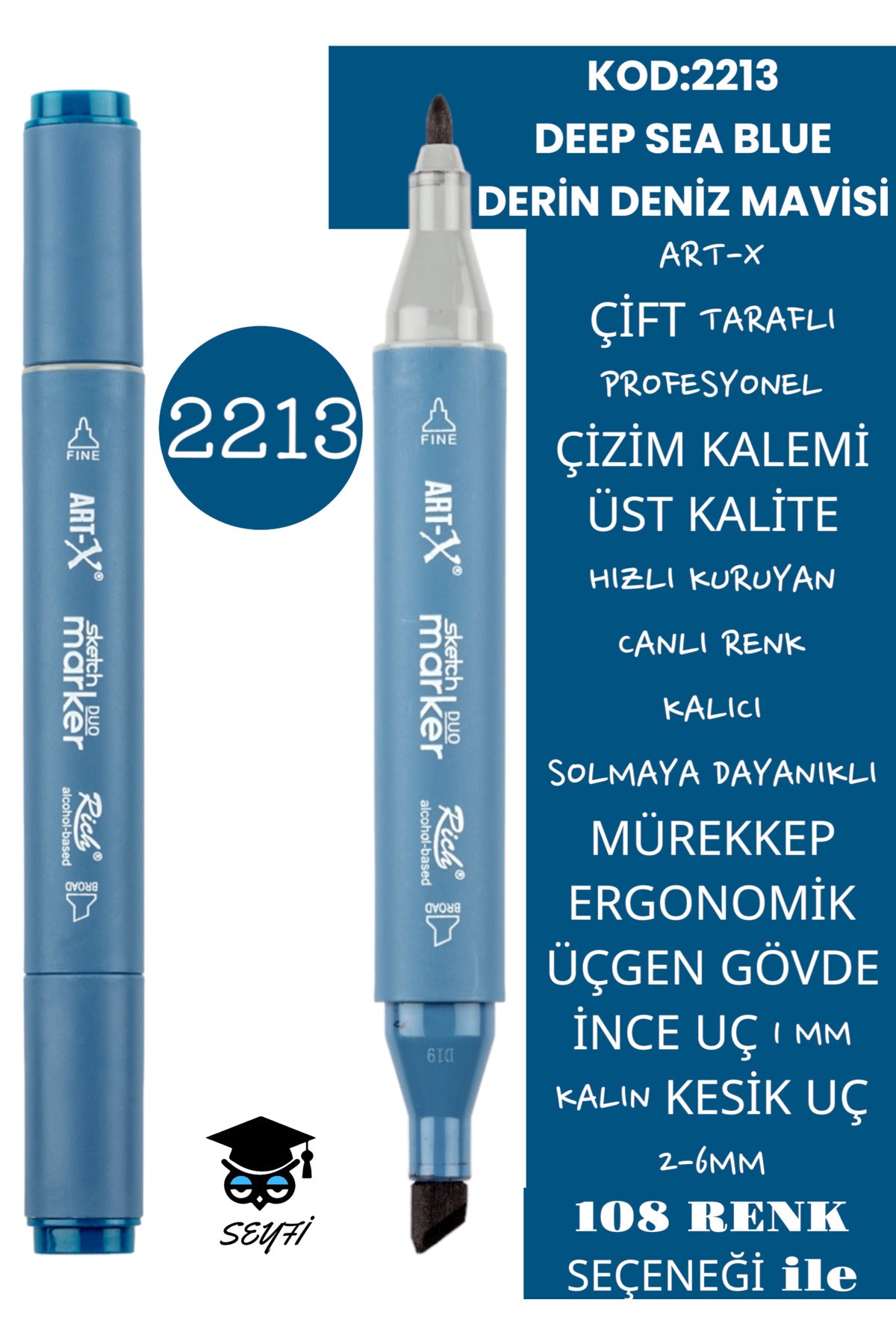 ÇİFT TARAFLI PROFESYONEL ÇİZİM KALEMİ KALICI MÜREKKEP ÜÇGEN GÖVDE İNCE UÇ 1 MM KESİK UÇ 2-6MM SKETCH