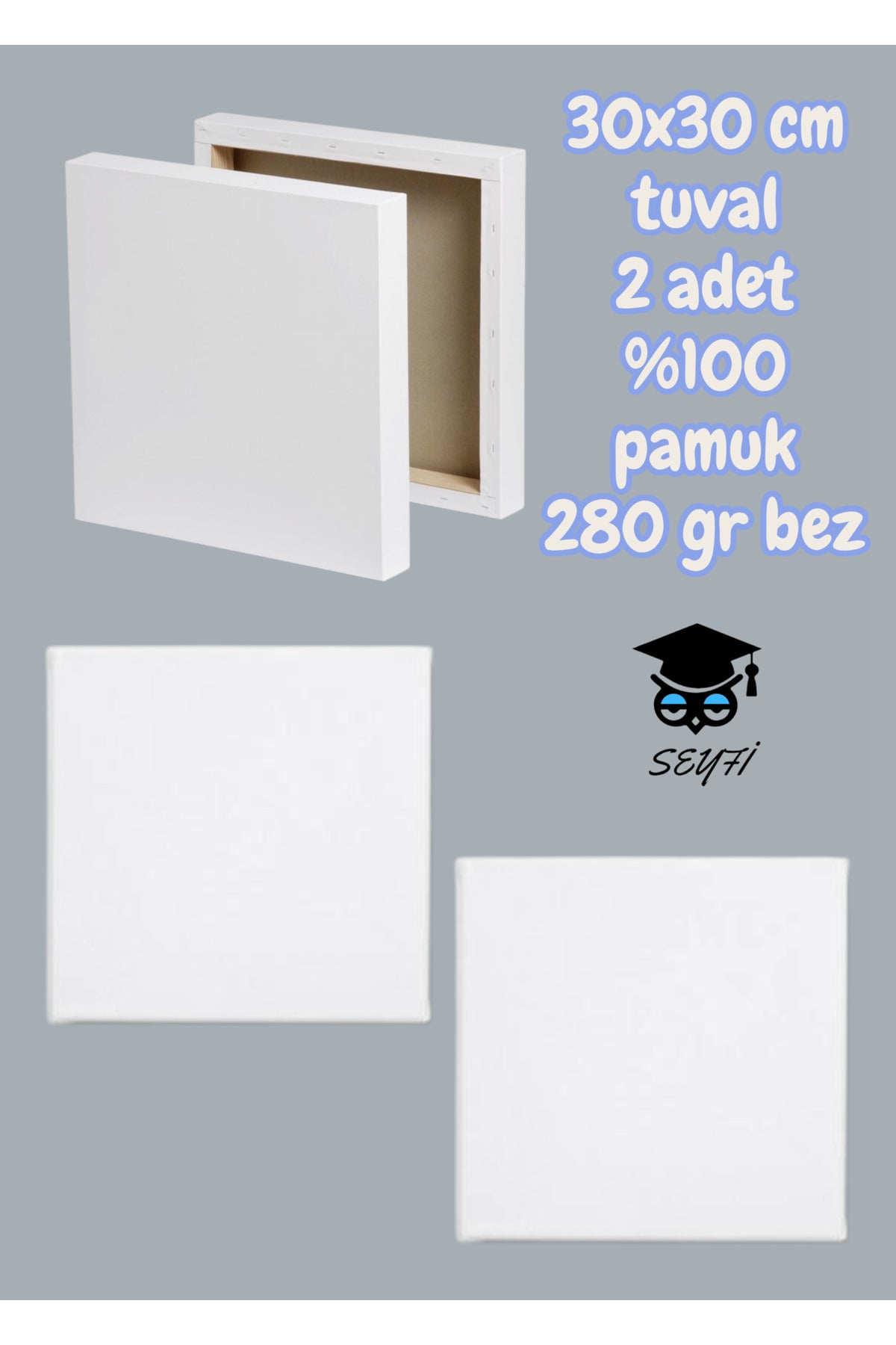 30x30 cm tuval 2 adet %100 pamuk 280 gr bez