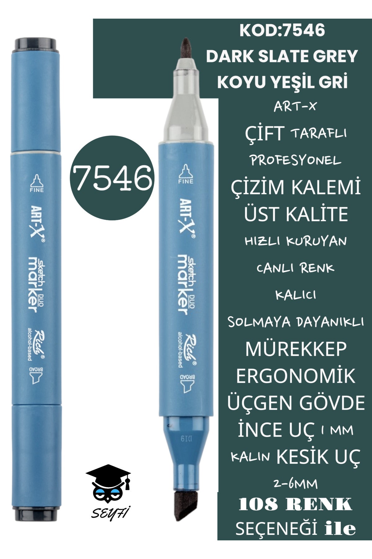 ÇİFT TARAFLI PROFESYONEL ÇİZİM KALEMİ KALICI MÜREKKEP ÜÇGEN GÖVDE İNCE UÇ 1 MM KESİK UÇ 2-6MM SKETCH