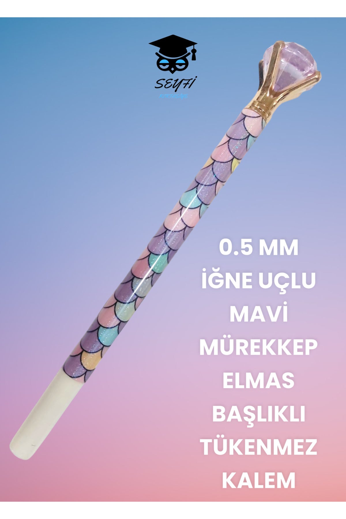 0.5 MM İĞNE UÇLU MAVİ MÜREKKEP ELMAS BAŞLIKLI TÜKENMEZ KALEM