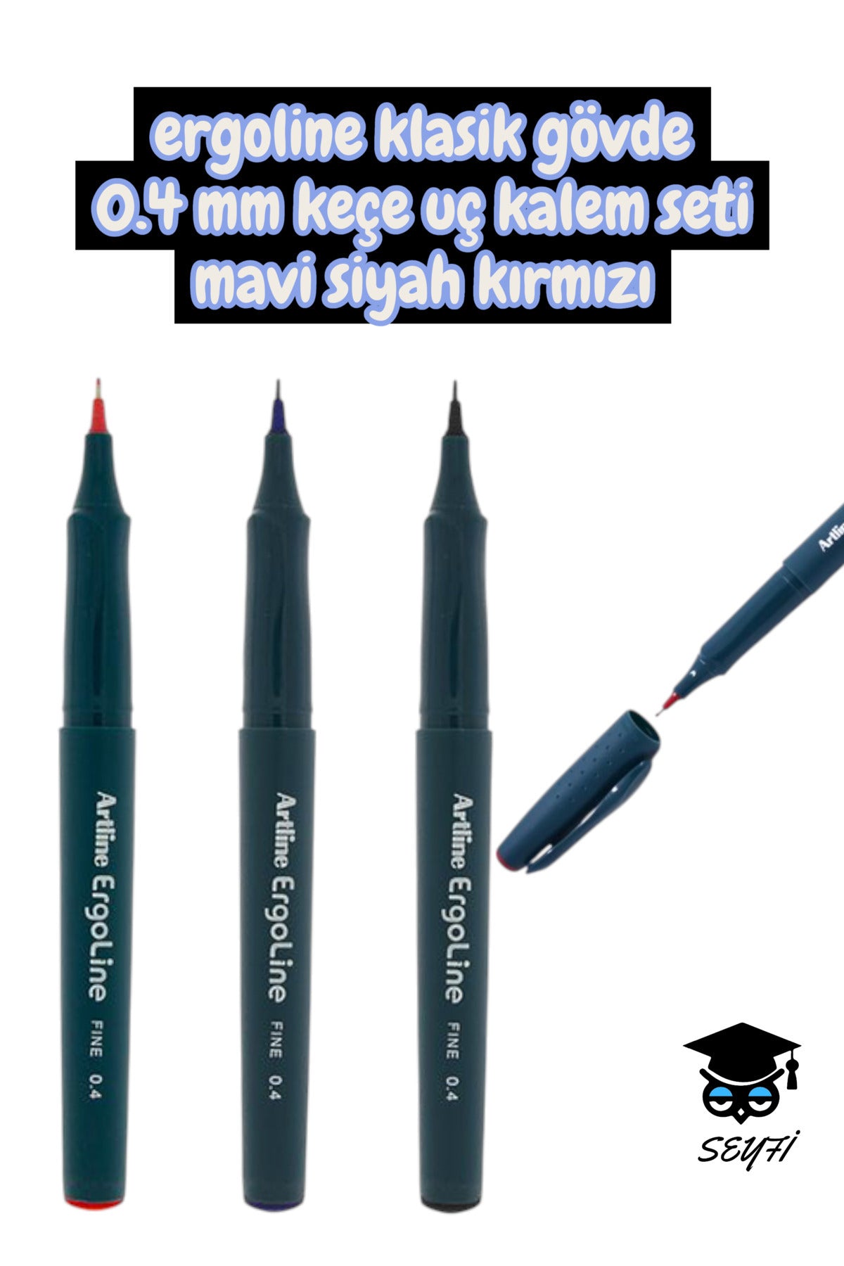 artline ergoline klasik gövde keçe uç kalem seti mavi siyah kırmızı imza teknik çizim kaligrafi