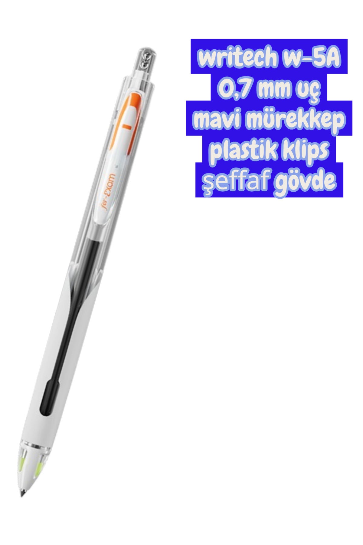 writech W-5A AGE 0,7 MM şeffaf BEYAZ GÖVDE mavi mürekkep jel tükenmez kalem