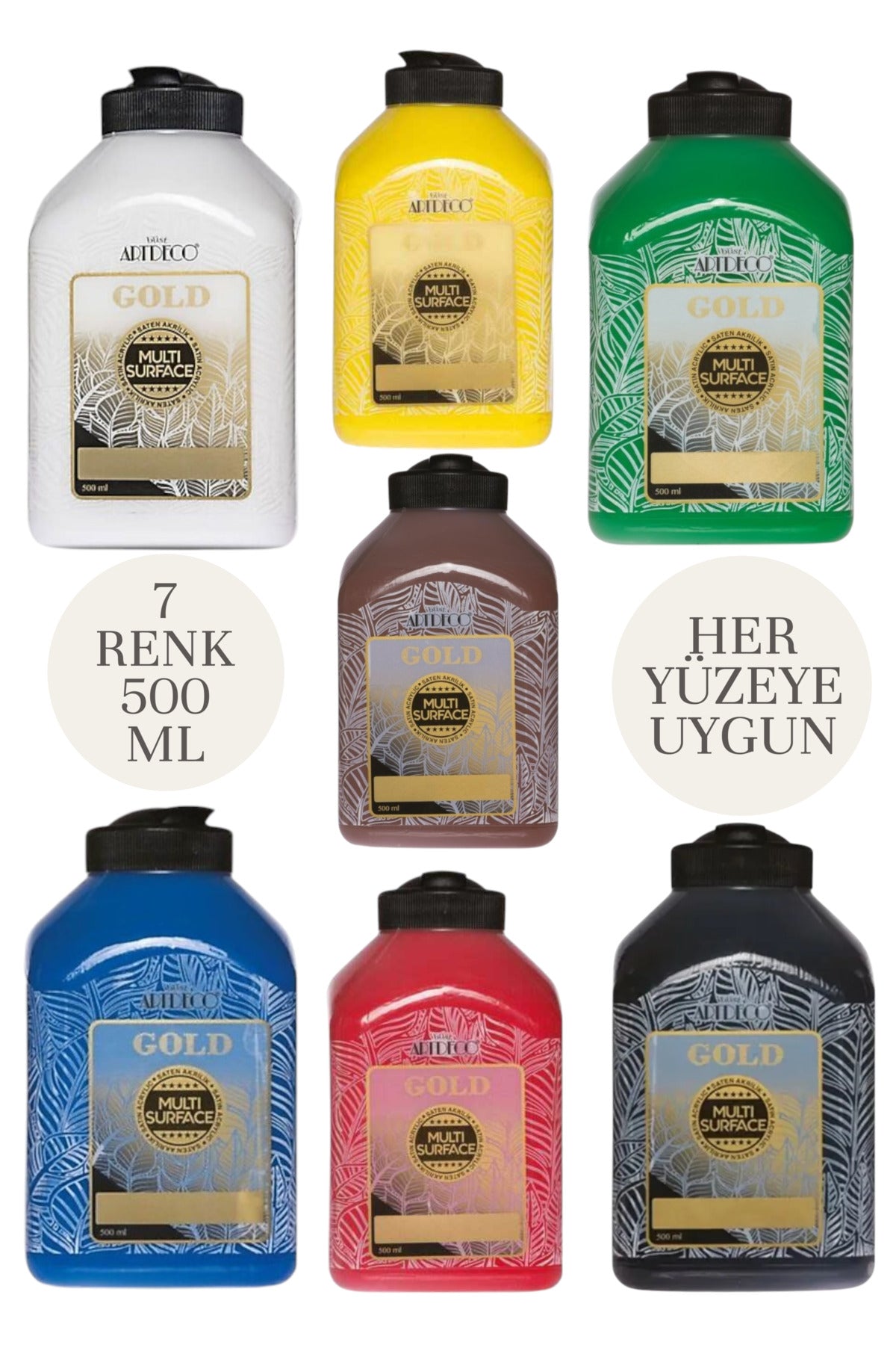 500 ml Multi Surface Akrilik boya SETİ 7 Ana renk her yüzey için uygun