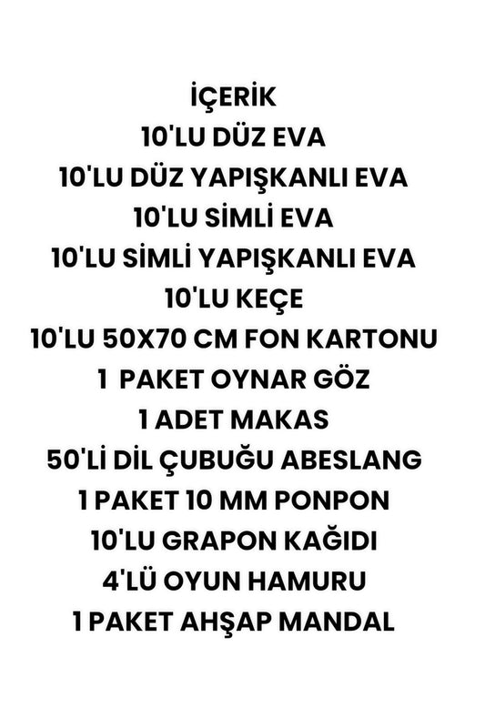 okul etkinlik seti , anaokul etkinlik malzemeleri eva keçe makas fon kartonu yapıştırıcı oyun hamur