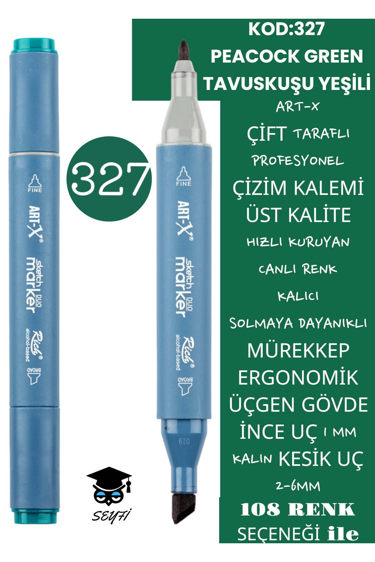 ÇİFT TARAFLI PROFESYONEL ÇİZİM KALEMİ KALICI MÜREKKEP ÜÇGEN GÖVDE İNCE UÇ 1 MM KESİK UÇ 2-6MM SKETCH