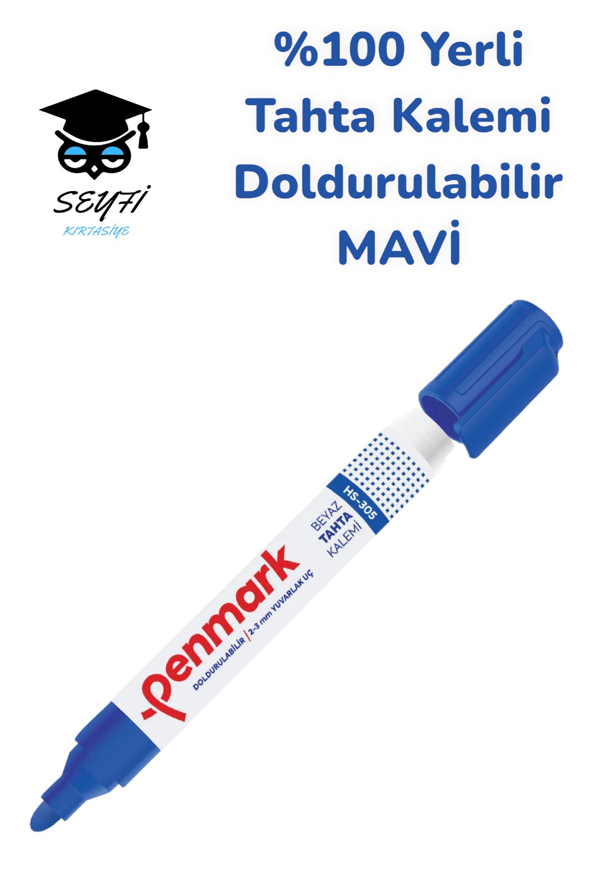 %100 Yerli Beyaz Tahta Kalemi Mavi