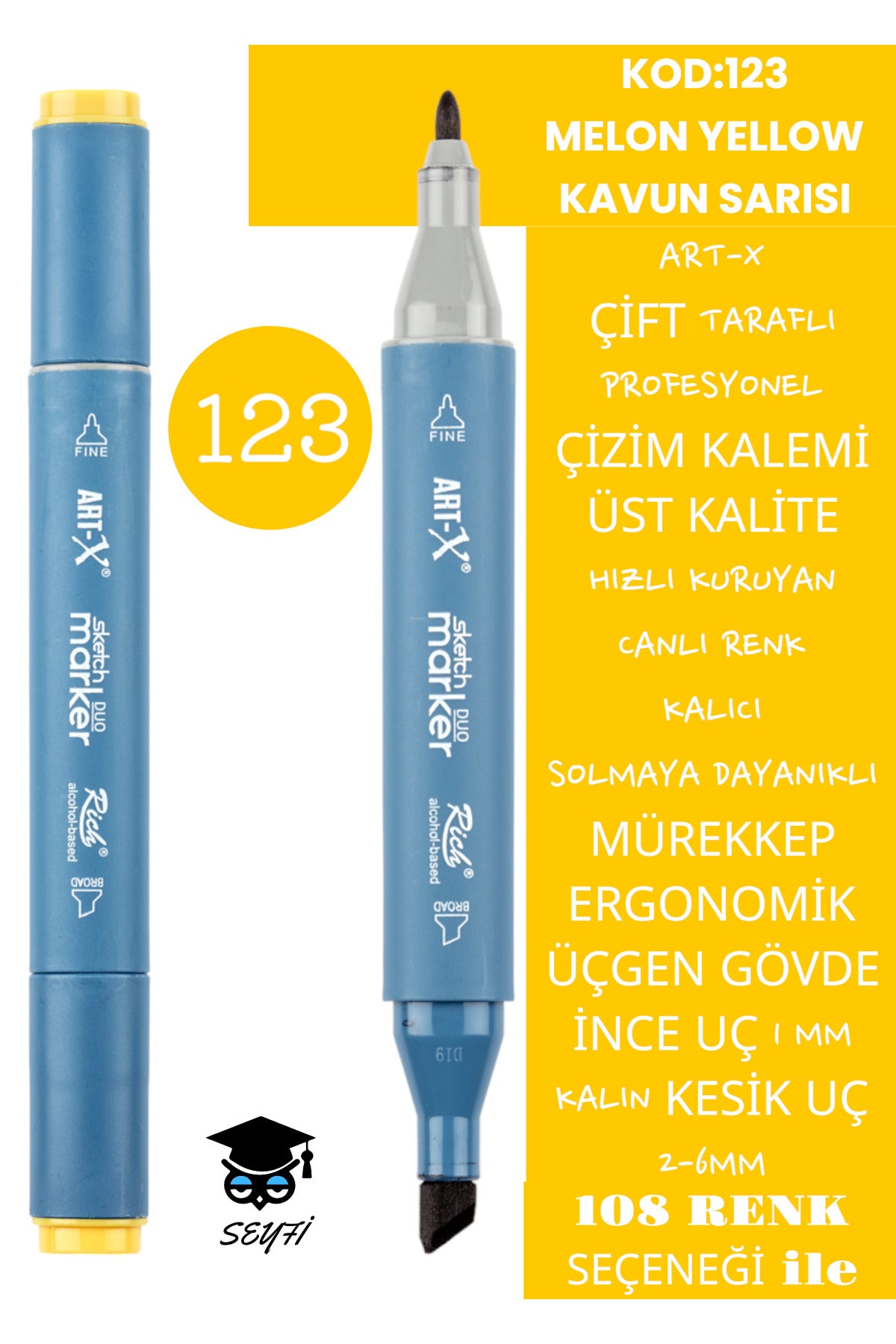 ÇİFT TARAFLI PROFESYONEL ÇİZİM KALEMİ KALICI MÜREKKEP ÜÇGEN GÖVDE İNCE UÇ 1 MM KESİK UÇ 2-6MM SKETCH