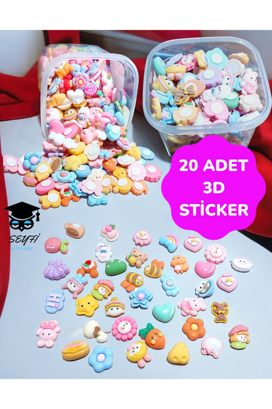 20 ADET 3D STİCKER KABARTMALI YAPIŞKANLI STİCKER FİGÜRLERİ